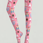 Pink Christmas Nutcracker Candy Castle Print Tights H610-15