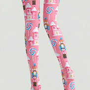 Pink Christmas Nutcracker Candy Castle Print Tights H610-15