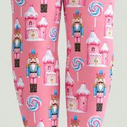 Pink Christmas Nutcracker Candy Castle Print Tights H610-15