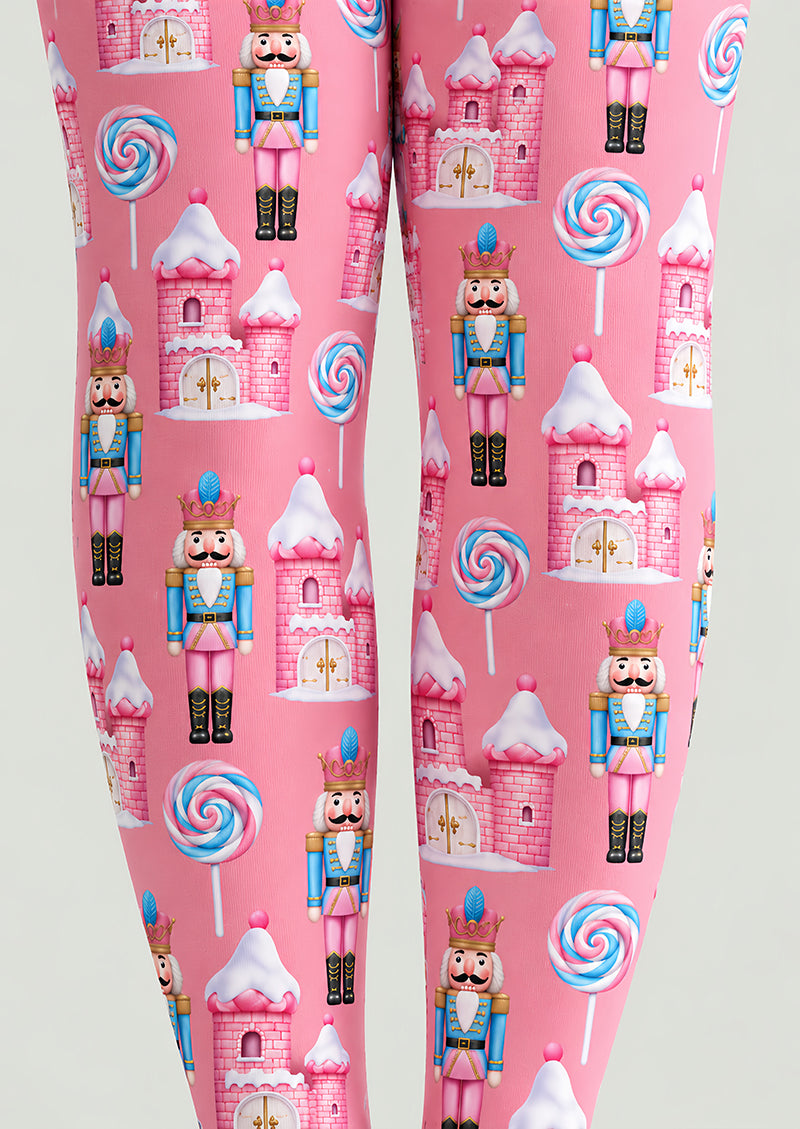 Pink Christmas Nutcracker Candy Castle Print Tights H610-15
