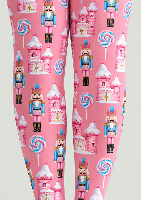 Pink Christmas Nutcracker Candy Castle Print Tights H610-15