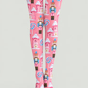 Pink Christmas Nutcracker Candy Castle Print Tights H610-15