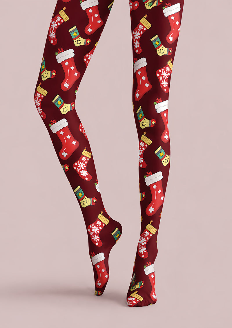 Christmas Red Stocking Pattern Tights Pantyhose H610-16