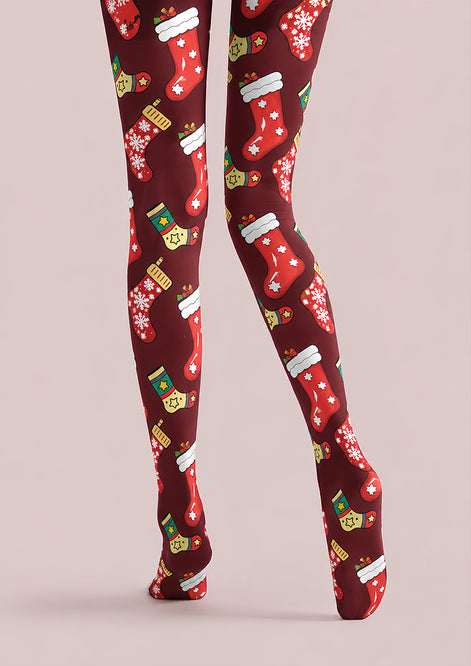 Christmas Red Stocking Pattern Tights Pantyhose H610-16