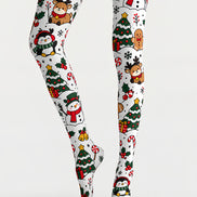 Cute Christmas Graphic Snowman Penguin Print Tights H610-17