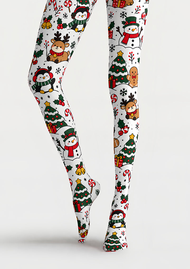 Cute Christmas Graphic Snowman Penguin Print Tights H610-17