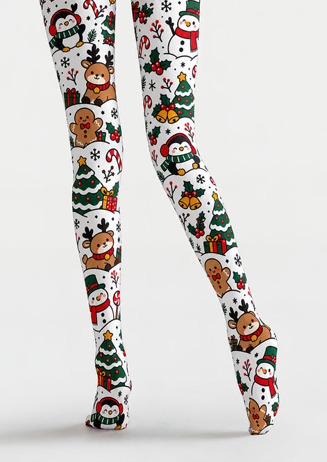 Cute Christmas Graphic Snowman Penguin Print Tights H610-17