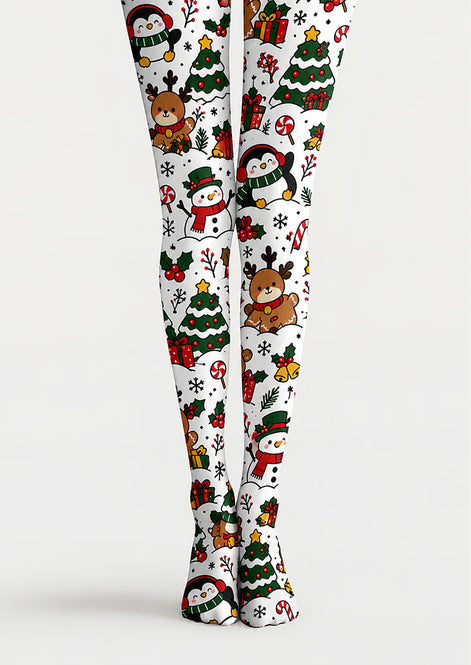 Cute Christmas Graphic Snowman Penguin Print Tights H610-17