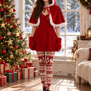 Burgundy Nordic Fair Isle Reindeer Print Tights H610-18