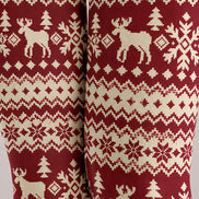 Burgundy Nordic Fair Isle Reindeer Print Tights H610-18
