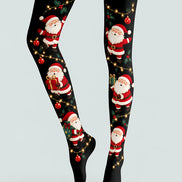Black Santa Claus Christmas Graphic Print Tights H610-19