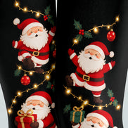 Black Santa Claus Christmas Graphic Print Tights H610-19