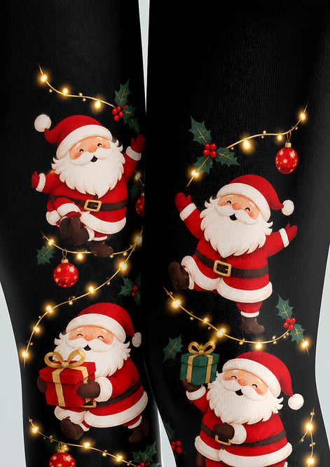 Black Santa Claus Christmas Graphic Print Tights H610-19