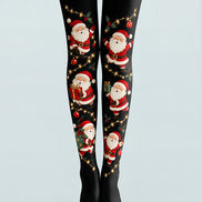 Black Santa Claus Christmas Graphic Print Tights H610-19