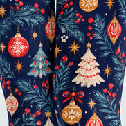 Navy Blue Christmas Tree Ornament Print Tights H610-20