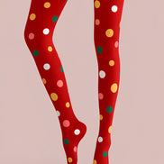 Festive Red Tights Multicolor Polka Dot Print H610-38