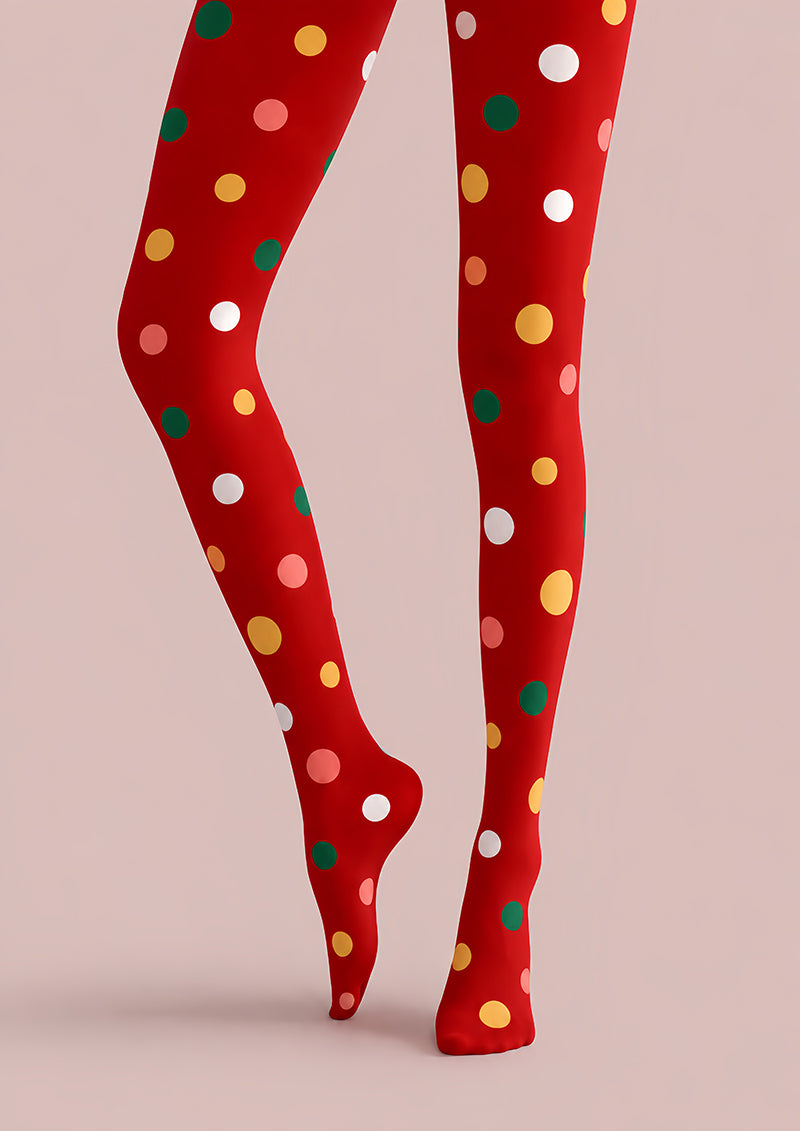 Festive Red Tights Multicolor Polka Dot Print H610-38