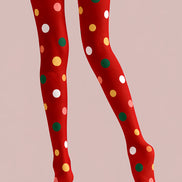 Festive Red Tights Multicolor Polka Dot Print H610-38