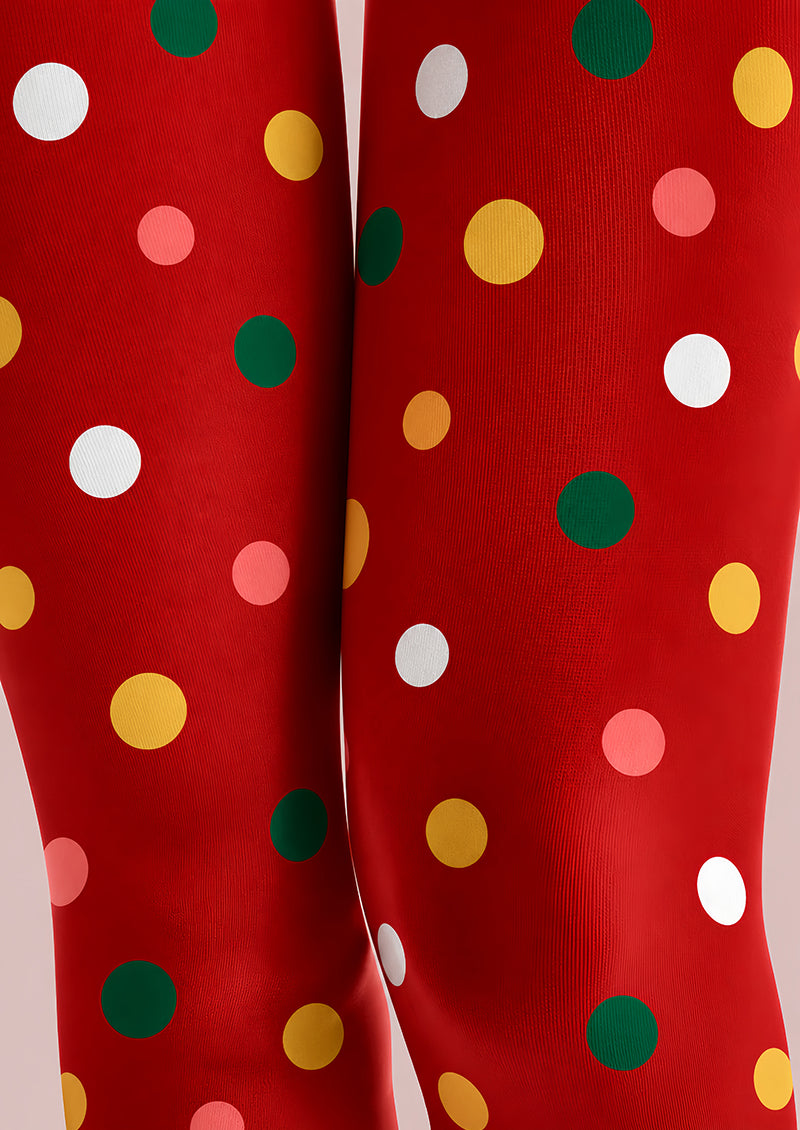 Festive Red Tights Multicolor Polka Dot Print H610-38