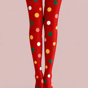 Festive Red Tights Multicolor Polka Dot Print H610-38