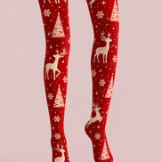 Snowflake Reindeer Red Tights Hosiery Festive Pantyhose H610-4