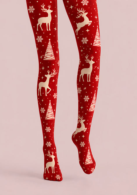 Snowflake Reindeer Red Tights Hosiery Festive Pantyhose H610-4