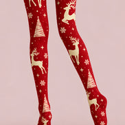 Snowflake Reindeer Red Tights Hosiery Festive Pantyhose H610-4