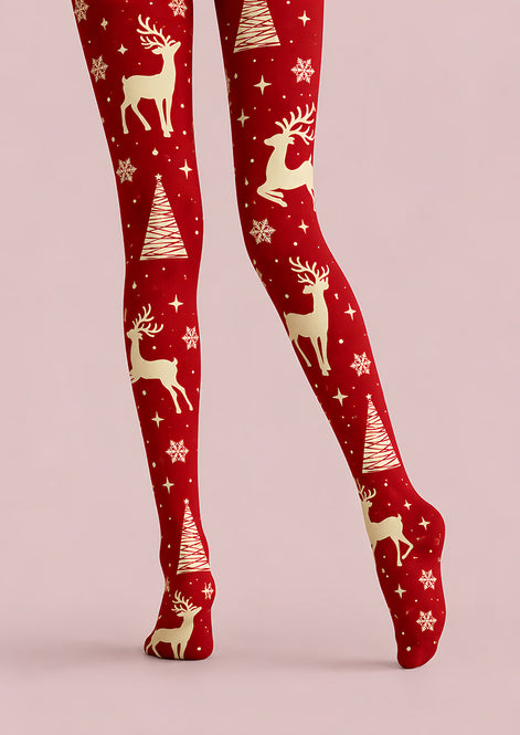 Snowflake Reindeer Red Tights Hosiery Festive Pantyhose H610-4