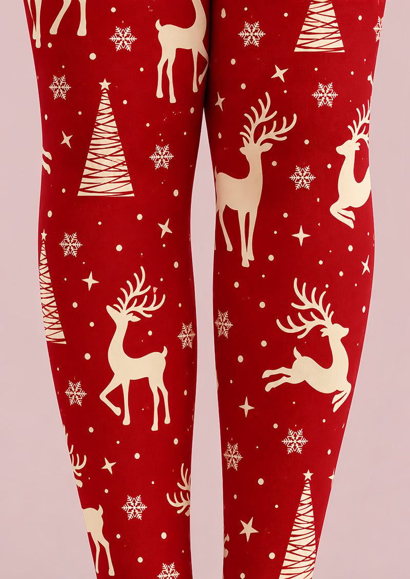 Snowflake Reindeer Red Tights Hosiery Festive Pantyhose H610-4
