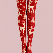 Snowflake Reindeer Red Tights Hosiery Festive Pantyhose H610-4