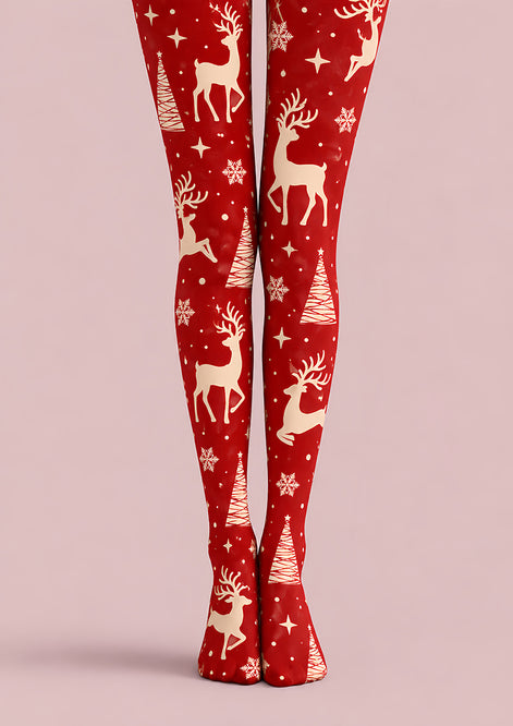 Snowflake Reindeer Red Tights Hosiery Festive Pantyhose H610-4