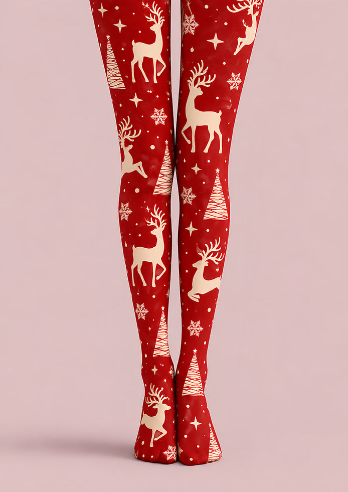 Snowflake Reindeer Red Tights Hosiery Festive Pantyhose H610-4
