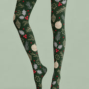Christmas Holly Ornament Print Tights Hosiery Pantyhose H610-7