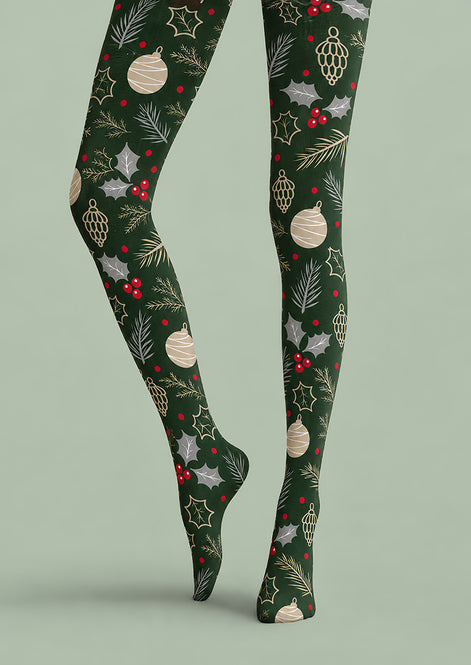 Christmas Holly Ornament Print Tights Hosiery Pantyhose H610-7