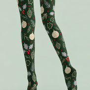 Christmas Holly Ornament Print Tights Hosiery Pantyhose H610-7