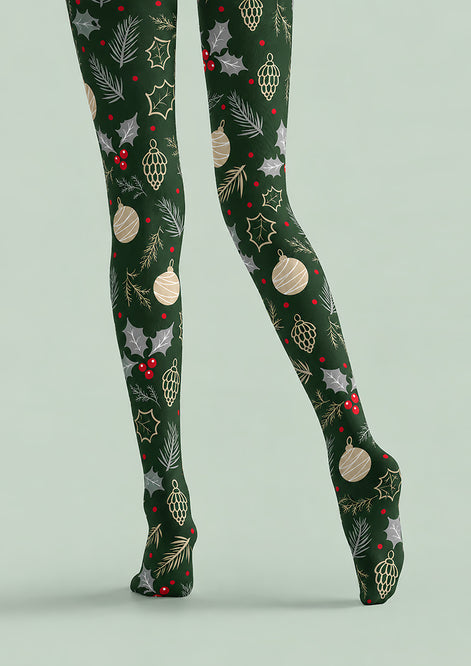 Christmas Holly Ornament Print Tights Hosiery Pantyhose H610-7