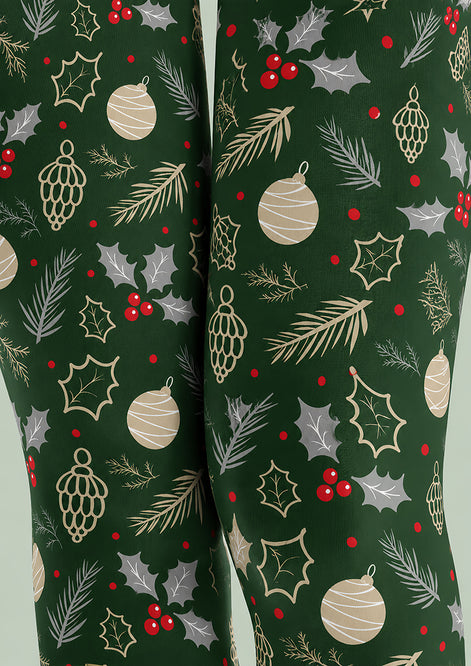 Christmas Holly Ornament Print Tights Hosiery Pantyhose H610-7