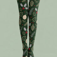 Christmas Holly Ornament Print Tights Hosiery Pantyhose H610-7