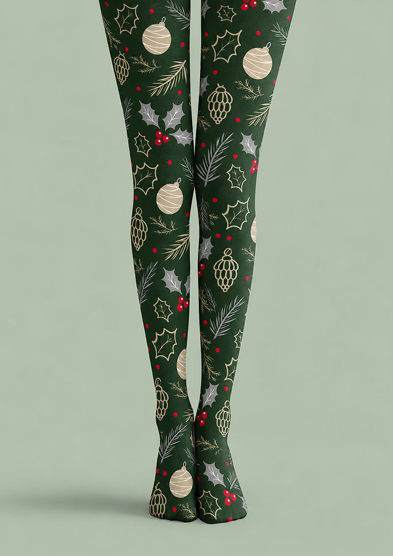 Christmas Holly Ornament Print Tights Hosiery Pantyhose H610-7