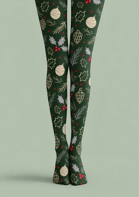 Christmas Holly Ornament Print Tights Hosiery Pantyhose H610-7
