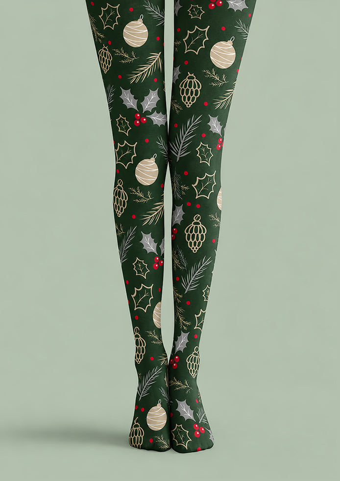 Christmas Holly Ornament Print Tights Hosiery Pantyhose H610-7