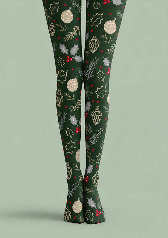 Christmas Holly Ornament Print Tights Hosiery Pantyhose H610-7