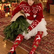 Red Christmas Reindeer Tree Tights Hosiery Pantyhose H610-8
