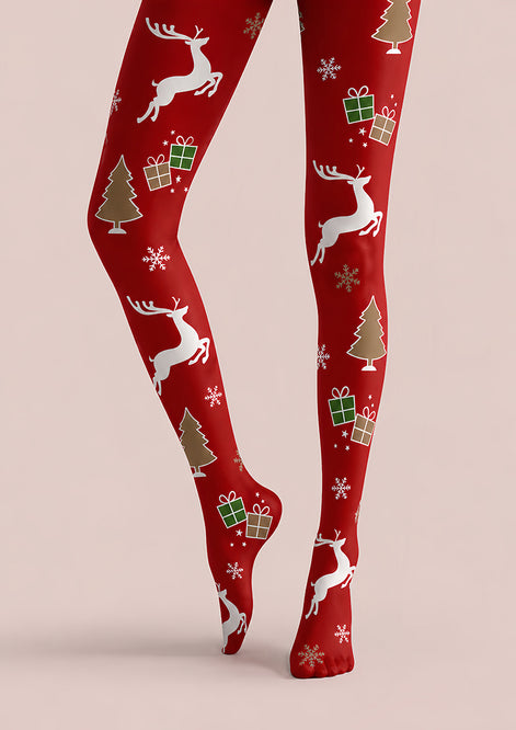 Red Christmas Reindeer Tree Tights Hosiery Pantyhose H610-8
