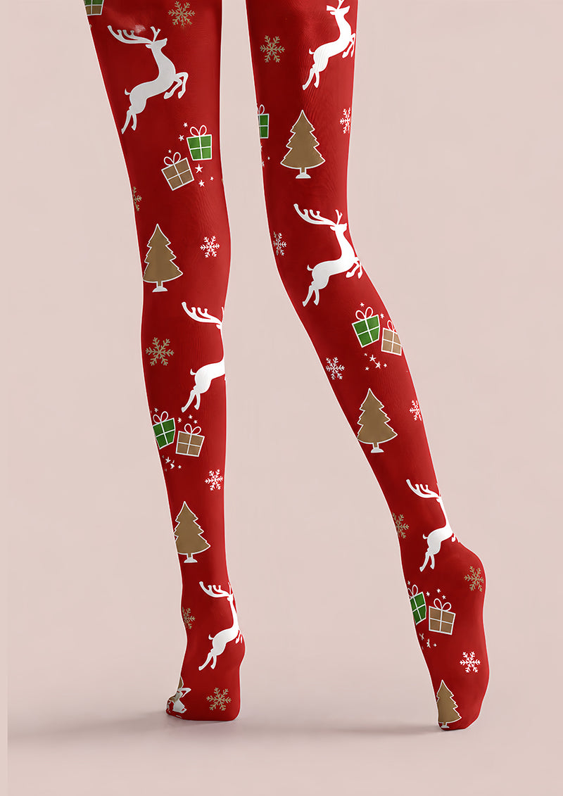 Red Christmas Reindeer Tree Tights Hosiery Pantyhose H610-8