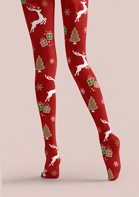 Red Christmas Reindeer Tree Tights Hosiery Pantyhose H610-8