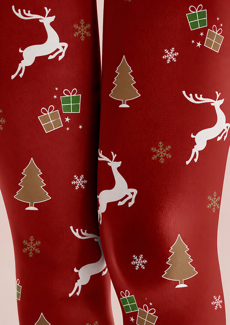 Red Christmas Reindeer Tree Tights Hosiery Pantyhose H610-8