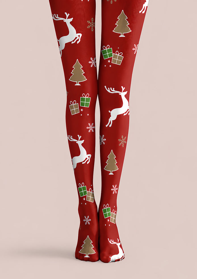 Red Christmas Reindeer Tree Tights Hosiery Pantyhose H610-8