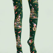Christmas Robin Birdhouse Print Tights Pantyhose H610-9