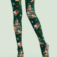Christmas Robin Birdhouse Print Tights Pantyhose H610-9
